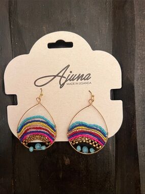 Multicolor Beaded Teardrop Earrings with Blue Accent